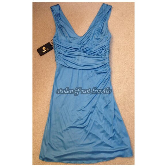 NWT $5375 Auth Versace Collection sky blue BRA FRIENDLY dress SZ IT 44 US 8